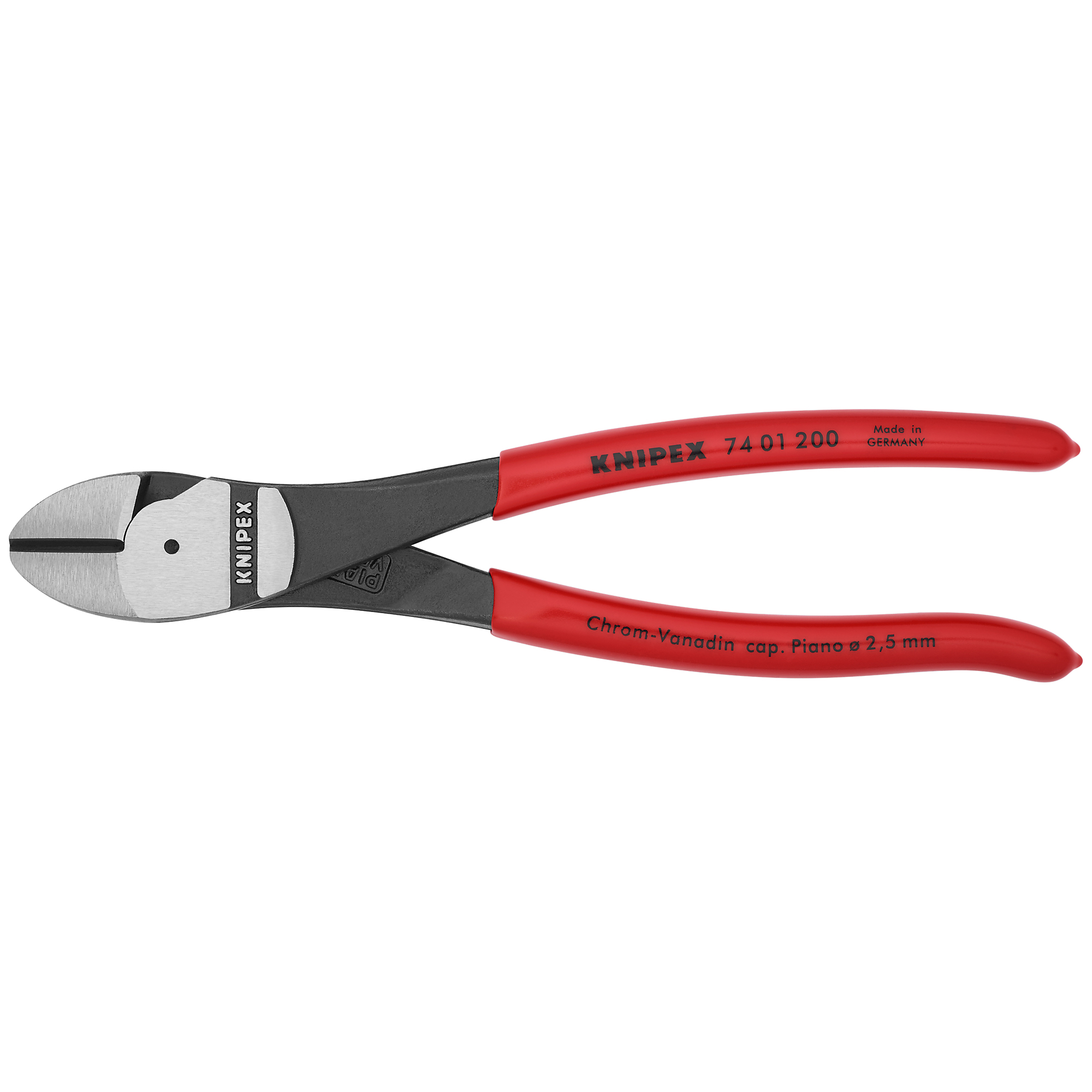 KNIPEX 8in. High-Leverage Diagonal Cutters with Plastic-Coated Grips, 0.172in. Jaw Capacity, Model# 74 01 200 SBA